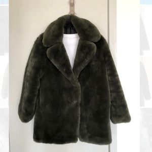 MANGO faux fur jacket in dark green